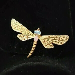 Rare BAB Ballou & Co. Jewelry makers 2" wide Dragonfly 14k Gold pin Opal Topaz